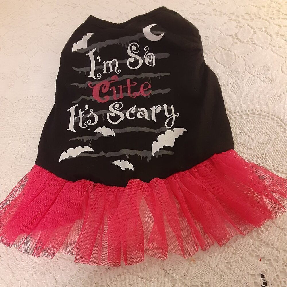 Bret Michaels (M) 14" - 17" Dog's Pink/White/Black Halloween Dress. Pink Skirt.